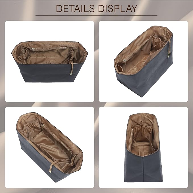 Doxo Purse Organizer Insert for Longchamp Le Pliage Large, 6-Compartment Bag Organizer with YKK Zipper Pocket, Cup Holder, Key Chain, Waterproof DupontPaper Lightweight Handbag Shaper (Black Brown,L) - Image 9