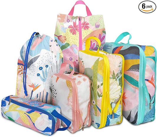 6 Pcs Compression Packing Cubes, Packing Cubes for Travel, Waterproof Luggage Organizer Bags Set, Cute Packaging Cubes for Women Kids Backpack Carry-Ons by Xmzsdz
