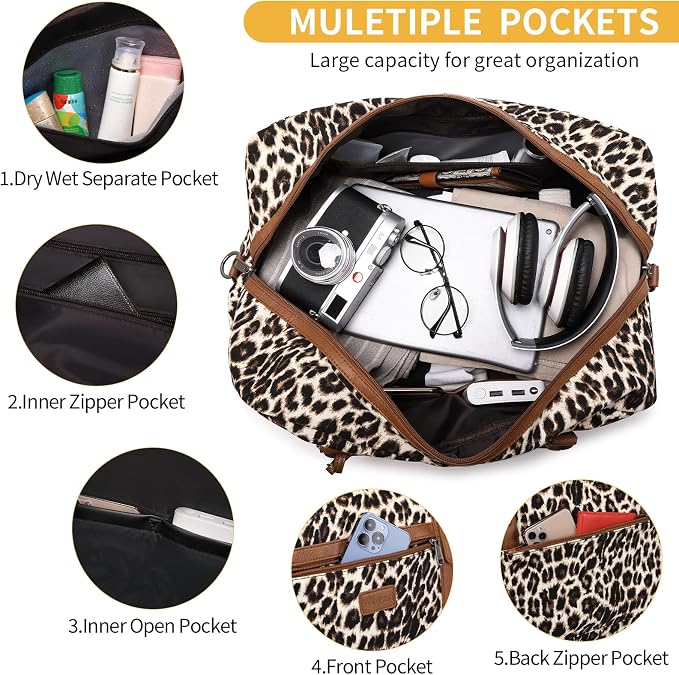 Wogarl 4PCS Weekender Bags for Women Large Overnight Weekend Travel Duffel Carry on Shoulder with Shoe Compartment Canvas Toiletry Bag for Travel Business Gym - Image 4