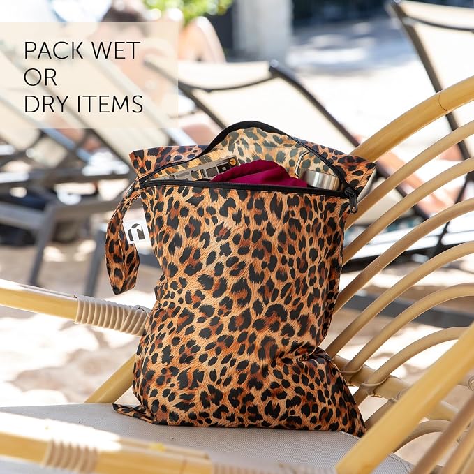 Bumkins Roamio- Waterproof Wet Bag & Clear Travel Bags - For Beach, Baby, Travel, Swim Suit, Cloth Diapers, Pump Parts, Pool, Gym, Toiletries - Reusable & Easy to Clean - Leopard - 4 Pack - Image 3