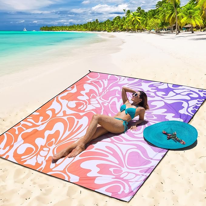 WIWIGO Beach Blanket Waterproof Sandproof Beach Mat 79" X 83"/10'x9'for 2-8 Adults Quick Drying Outdoor Picnic Mat Beach Accessories for Travel, Camping, Hiking by WIWIGO
