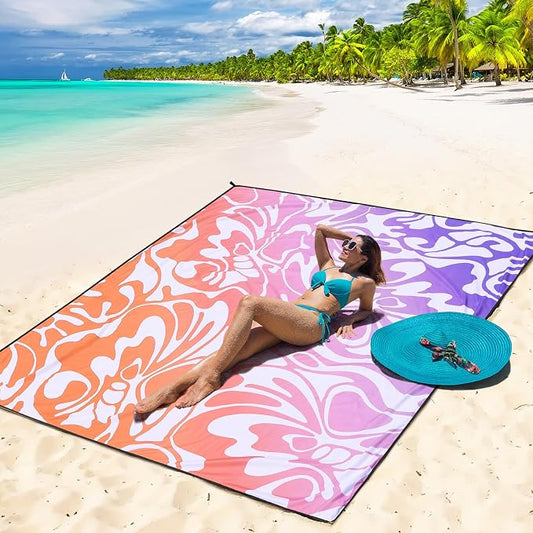 WIWIGO Beach Blanket Waterproof Sandproof Beach Mat 79" X 83"/10'x9'for 2-8 Adults Quick Drying Outdoor Picnic Mat Beach Accessories for Travel, Camping, Hiking by WIWIGO
