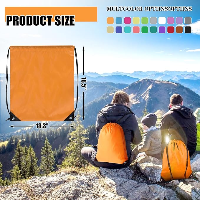 Grneric 60 Pieces Drawstring Backpack Bulk Cinch Sackpack Ployster Drawstring Bags for Gym Party Trip(Orange) - Image 4