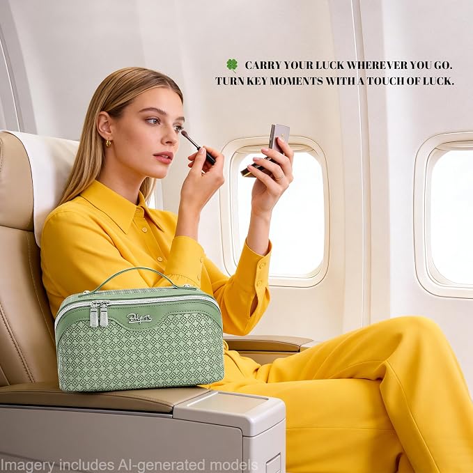 BOYATU Travel Makeup Bag for Women: Four Leaf Clover Large Capacity 3 Pcs Set Cosmetic Bags - Waterproof 50% Extra Space for Toiletry Organizer - Travel Essentials for Fortunate (01 Light Green) - Image 6