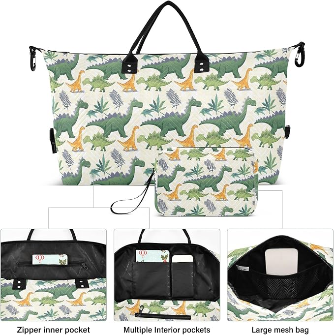 senya Weekender Bags Travel Duffel Gym Bag Green Dinosaurs Carry on Overnight Tote Bag with Toiletry Bag for Airplane Travel Trip Gym Yoga, g368733851p1006c1071s2442 - Image 2