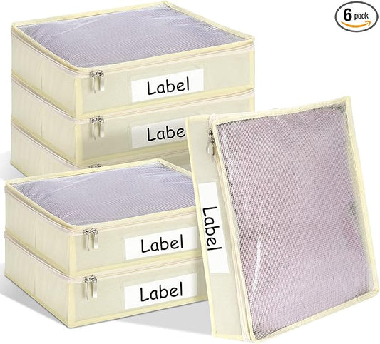 Panelee 6 Pcs 14 x 12 x 3 Inch Sweater Storage Bags Easy Gliding Zippered Sweater Package Organizer Closets Under The Bed Zippered Storage Bags with Label Pocket to Avoid Dust Dirt(Beige) by Panelee