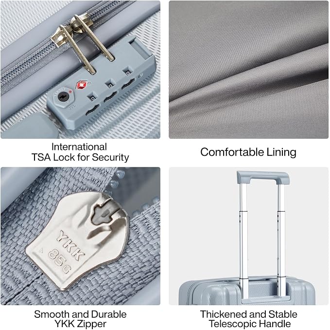 Hanke Luggage Sets 3 piece Carry On Luggage with Wheels PC Hard Shell Suitcases Lightweight Checked Travel Luggage Large Travel Suitcase Woman Men 20/24/29 Inch(Grey) - Image 7