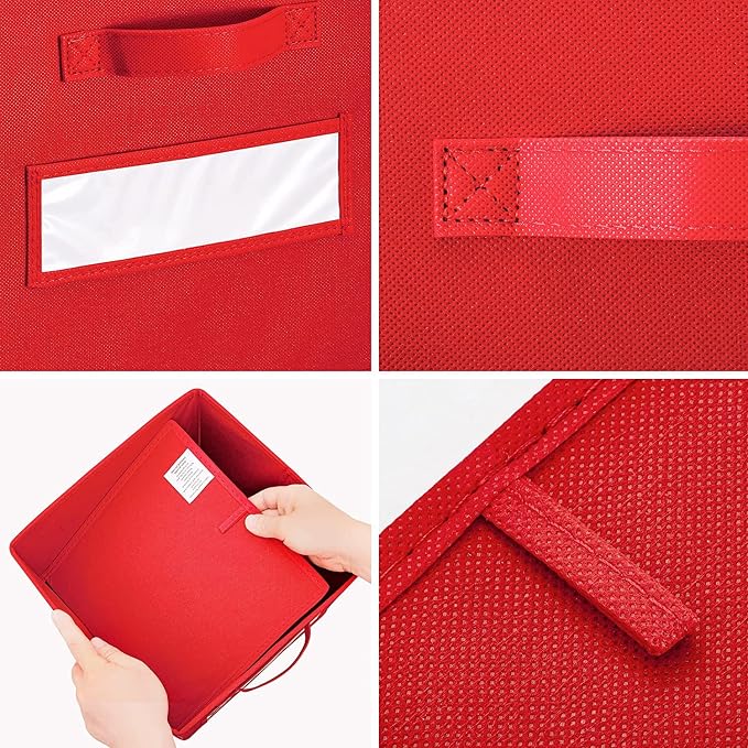 13x13x13 storage cube bins(Set of 8) Fabric storage cubes with 8 Labels Window Cards & a Pen, storage cubes 13x13, Collapsible 13 inch cube storage bins, Cubby Organizer Boxes, Red - Image 3