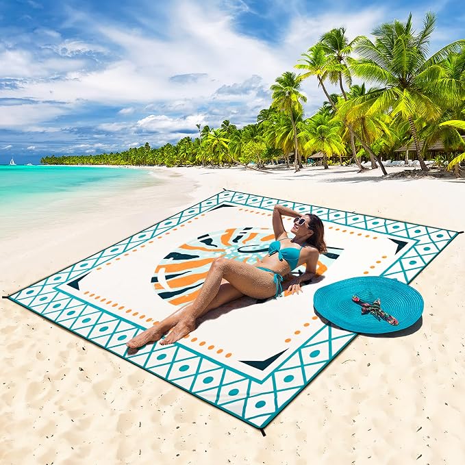 HIHOHO Beach Blanket Waterproof Sandproof Extra Large Beach Mat 79" X 83"/120"x108"for 1-8 Adults Quick Drying Durable Outdoor Picnic Mat for Beach Travel Camping Hiking - Image 7
