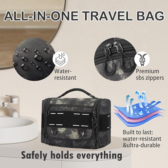 Toiletry Bag for Men - Hanging Dropp Kit Mens Toiletry Travel Bag for Toiletries, Traveling & Shaving Kit, Hygiene Bag Shower Bathroom Organizer with Handle & Swivel Hook, CM Black - Image 5