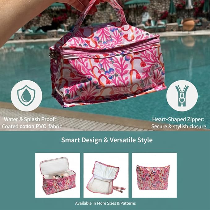 Jacaranda Living Large Cosmetic Bag – Water-Resistant Makeup & Toiletry Bag with PVC-Lined Interior, Travel Beauty Organizer, Strawberry Vine - Image 2