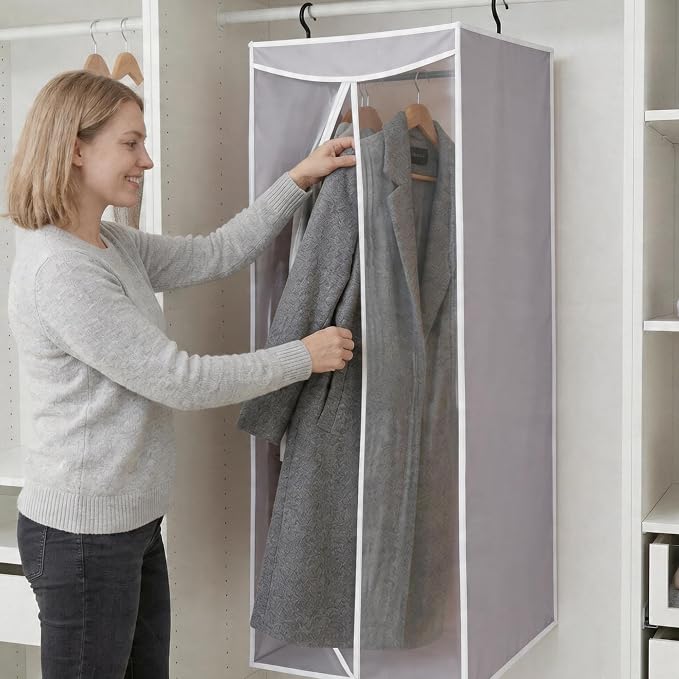 STORAGE MANIAC 57" Hanging Garment Bag Zipper Cover with Sealed Clear Window, Long Garment Cover for Closet Storage Wardrobe Clothes Protector, Large Garment Storage Bag for Dresses, Grey，2-Pack - Image 6