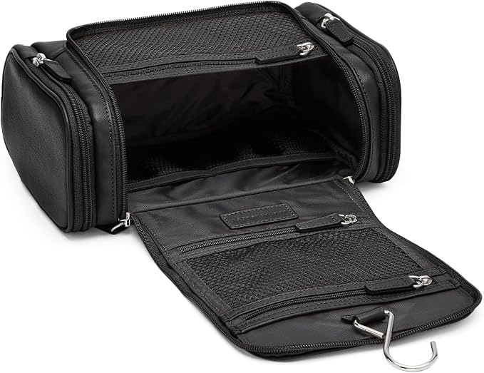 Leatherology Black Onyx Small Hanging Toiletry Kit – Compact Leather Travel Organizer with Interior Zip Pockets, Mesh Pouches & Hanger | Full-Grain Leather Toiletry Bag for Men & Women - Image 3
