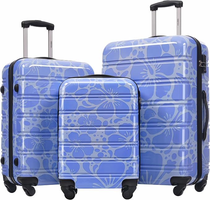 Merax Luggage Sets 3 Piece, Hardside Suitcase Set with Spinner Wheels | Lightweight Printing Luggage Carry on,20+24+28 IN,Blue by Merax