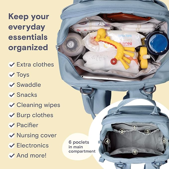 RUVALINO Diaper Bag Backpack-Multifunction Baby Travel Bag with Changing pad, Insulated Bottle Holders & Pacifier Case, Large Capacity, Waterproof, Sky Blue - Image 4