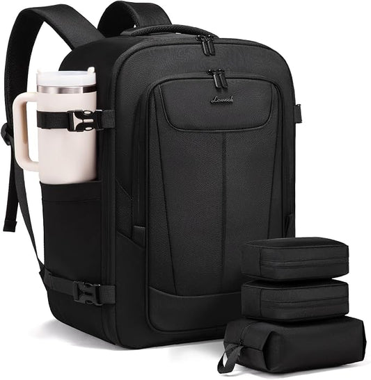 LOVEVOOK Travel Backpack for Men, 50L Carry on Backpack with 3 Packing Cubes, Extra Large Personal Item Bag Fits 17.3 inch Laptop for Weekender Business Trip, Waterproof Daypack, Black by LOVEVOOK