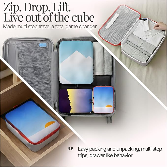 Well Traveled 8 pcs Compression Packing Bags Cubes Set with HybridMax Double-Capacity Design - Packing Cubes for Travel Compression to Maximize Limited Luggage Space, Vista - Image 6
