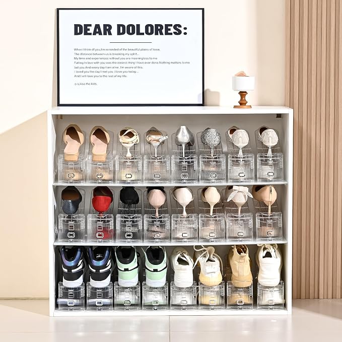 Shoe Slots Organizer，12Pack Clear Shoe Stackers for a Pair of Shoes,Adjustable Shoe Rack with Three Levels，Shoe Storage Shoe Space Saver - Image 2