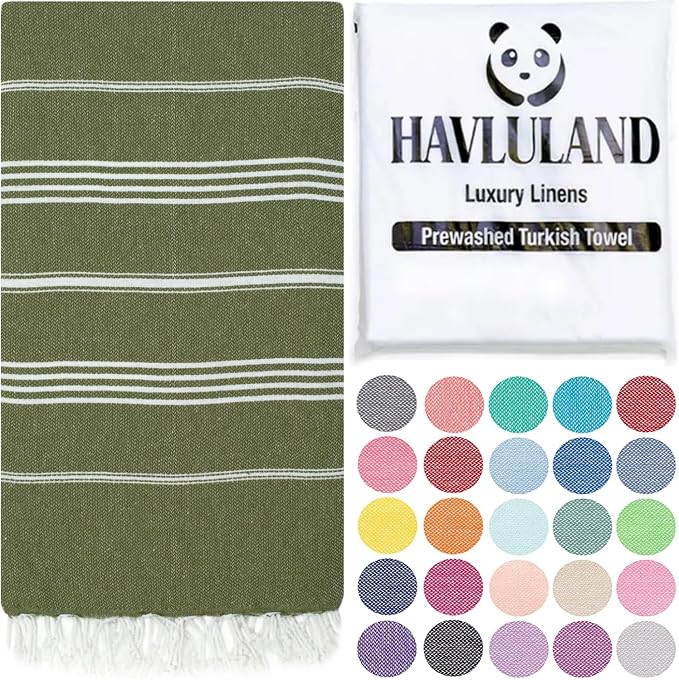 HAVLULAND Turkish Beach Towels, Oversized 40"x72" Turkish Bath Towel, Highly Absorbent Quick Dry Sand Free Beach Towels for Beach Pool Spa Gym Yoga Travel Camping Picnic Blanket - Olive Green by Havluland