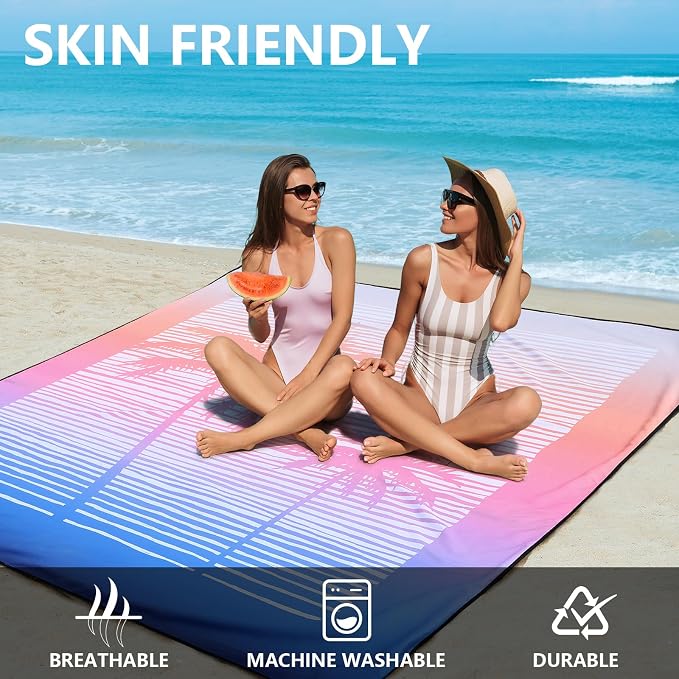 WIWIGO Beach Blanket Waterproof Sandproof Beach Mat 79" X 83"/10'x9'for 2-8 Adults Quick Drying Outdoor Picnic Mat Beach Accessories for Travel, Camping, Hiking - Image 4