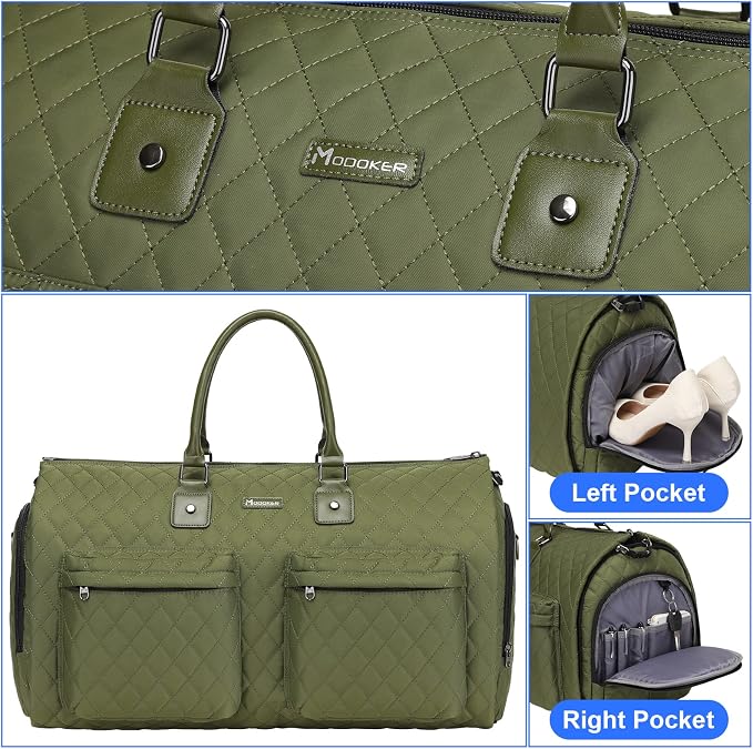 Womens Convertible Garment Bags for Travel, Modoker Waterproof Carry On Garment Bag Garment Duffel Bag - 2 in 1 Hanging Suitcase Suit Travel Luggage Bag, Green - Image 4