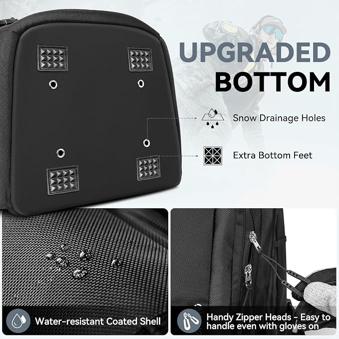 Hikenture Ski Boot Bag Backpack, 50L Padded Ski Bag & Snowboard Boot Bag with Drain Holes, Large Capacity Water-Resistant Ski Travel Bag for Ski Boots, Helmet, Goggles, Clothes, Gloves, Snowboard Gear - Image 5