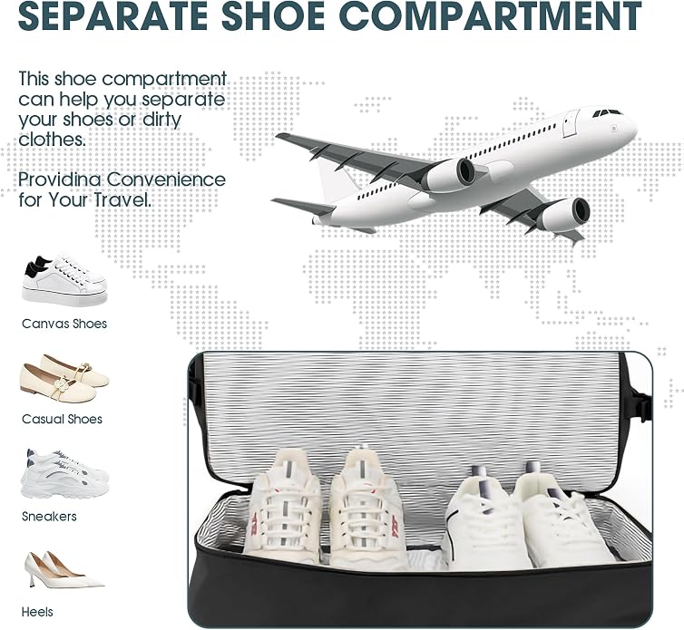 Women's Weekender bag Travel Duffel Bag with Shoe Compartment 21-inch Airline-Approved Carry-On, 2-Piece Overnight Bag Set Personal Item Luggage - Image 6