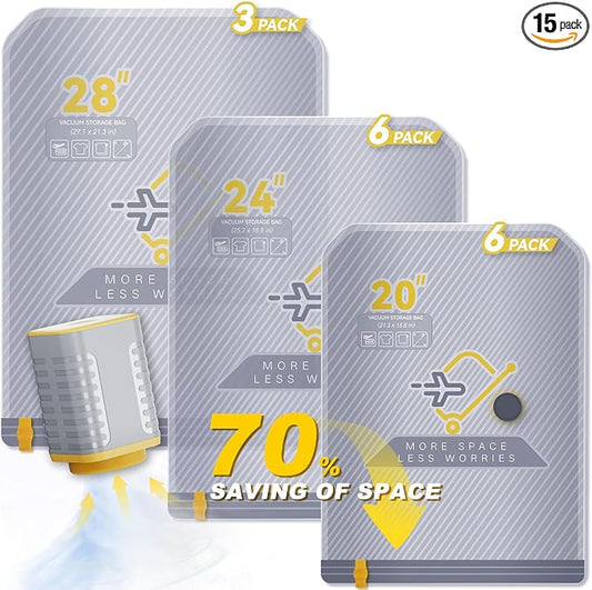 15-Pack Vacuum Bags for Travel with Wireless Rechargeable Pump, Carry-on Size Compression Packing Bags for Luggage & Suitcase, Space Saver for Clothes & Clothing, 15 Combo Travel Size, Fast 3S Vacuum by TheArtofSmartTravel