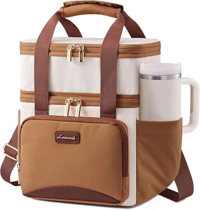 LOVEVOOK Insulated Lunch Bag For Women Men,Expandable Double Deck Lunch Box With Large Cup Holder,Leakproof Cooler Bag For Adult Lunch Tote Bag Work Picnic Beach with Adjustable Shoulder Strap Gift by LOVEVOOK