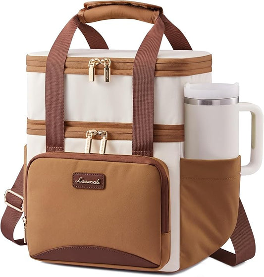 LOVEVOOK Insulated Lunch Bag For Women Men,Expandable Double Deck Lunch Box With Large Cup Holder,Leakproof Cooler Bag For Adult Lunch Tote Bag Work Picnic Beach with Adjustable Shoulder Strap Gift by LOVEVOOK