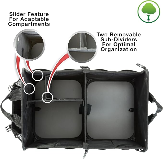 Car Trunk Organizer for SUV & Truck Cargo Storage, Large, Black | Fits Cars, SUVs & Trucks 4 Adjustable Compartments Non-Slip Base & Straps Foldable 11 Pockets Car Accessories - Image 9