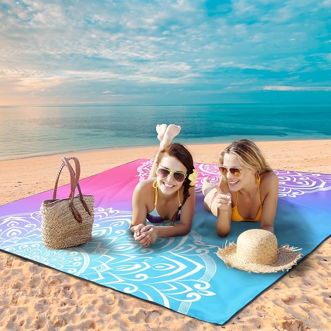 WIWIGO Beach Blanket Waterproof Sandproof Beach Mat 79" X 83"/10'x9'for 2-8 Adults Quick Drying Outdoor Picnic Mat Beach Accessories for Travel, Camping, Hiking - Image 3