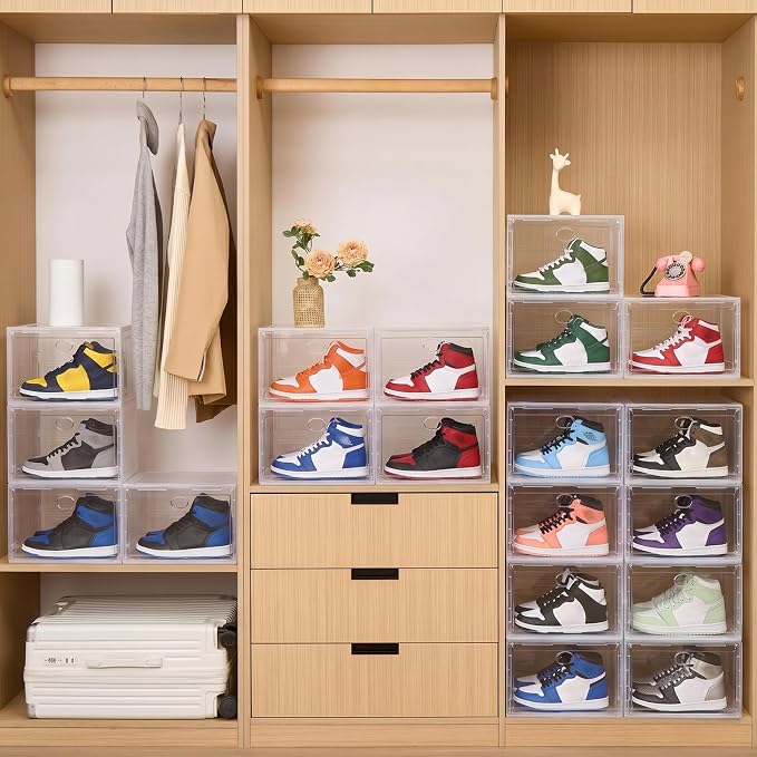 Large Shoe Boxes Clear Plastic Stackable, 8 Pack Drop Side Shoe Storage Organizer with Magnetic Door, Shoe Container Sneaker Storage Display Case Fit up to US Size 13 CLEAR - Image 7
