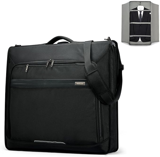 Hanke Premium Garment Bags for Travel, Business Travel Suit Bag with Wrinkle-Free System, Fits 4 Suits & 17.3'' Laptop, Carry On Garment Bag with Shoe Compartment, Shoulder Strap, Black by Hanke