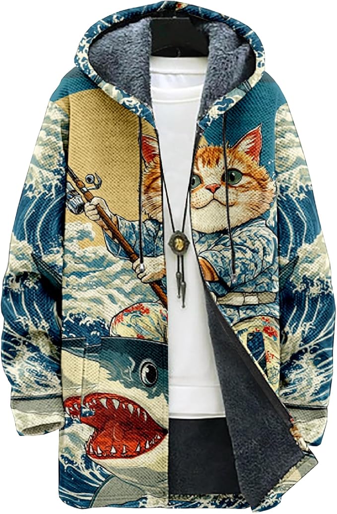 Full Zip Hoodies for Men Long Fleece Lined Knitted Hoodies with Pockets Fashion Coat Warm Cardigan for 2024