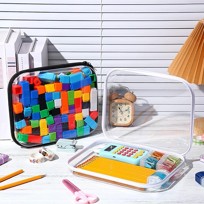 Hoolerry 4 Pcs Hard Clear Zipper Case Makeup Bags Plastic Zipper Pouch Transparent Storage Box Containers for Cosmetics, Snacks, Building Blocks, Puzzles(Clear,9.8 x 7.9 x 2 in,Black and White) - Image 7