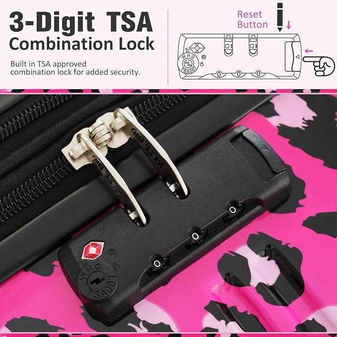 Merax Luggage Sets 3 Piece,Hardside Expandable Suitcase Set 20+24+28 IN | Lightweight Leopard Luggage with Spinner Wheels,Leopard Hot Pink - Image 6