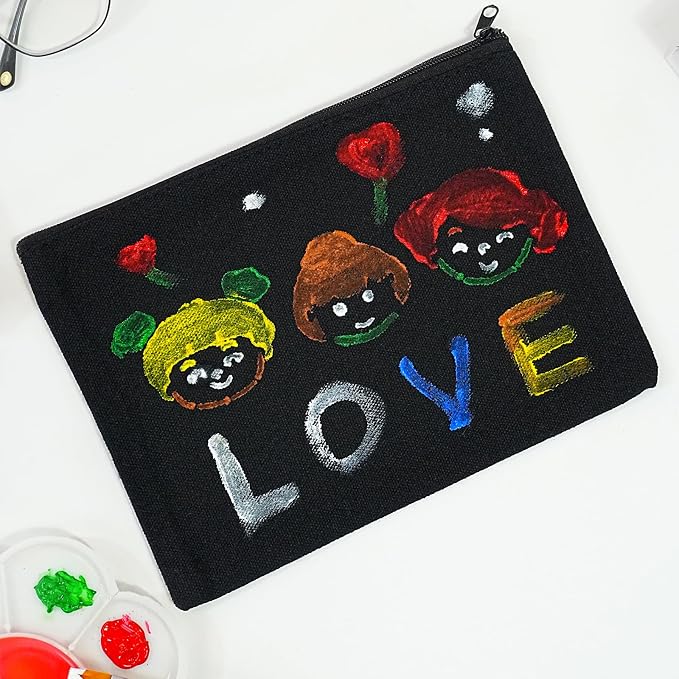 Koolmox 30 Makeup Bags in Bulk, 9x7 Large Plain Black Canvas Pouch with Zipper, Cotton Cosmetic Bags Wholesale for Painting, Heat Transfer Printing, Crafting, DIY Drawing Decoration, Pen Case - Image 7