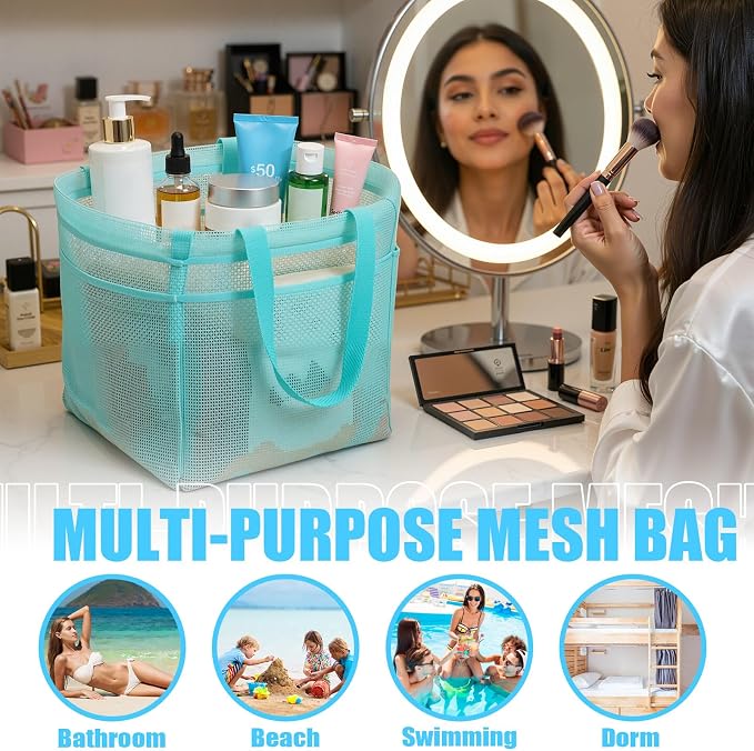 Kinlop 8 Pcs Mesh Shower Caddy Portable with Drawstring, Portable Shower Caddy Basket Bag Tote with 8 Pockets for College Dorm Room Toiletry Bathroom Essentials Gym Camp Travel, Pastel Color - Image 6