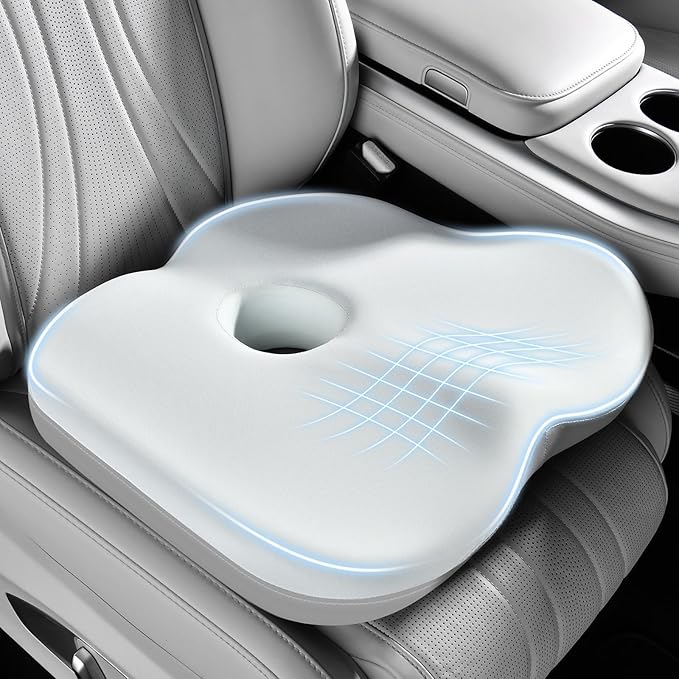 Coverado Seat Cushion for Car Truck Driver, Ergonomic Memory Foam Chair Cushions for Sciatica & Tailbone Pain Relief Cushion Butt Cushion for Long Sitting, Driver Office Seat Cushion Gray&Light Gray by COVERADOAUTO