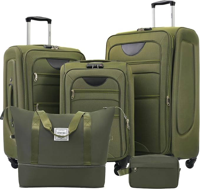 Merax Softside Luggage Set 3 Piece Suitcase with Duffel Bag Spinner Wheels | Lightweight Expandable Travel Luggage 22" 26" 30",Army Green by Merax