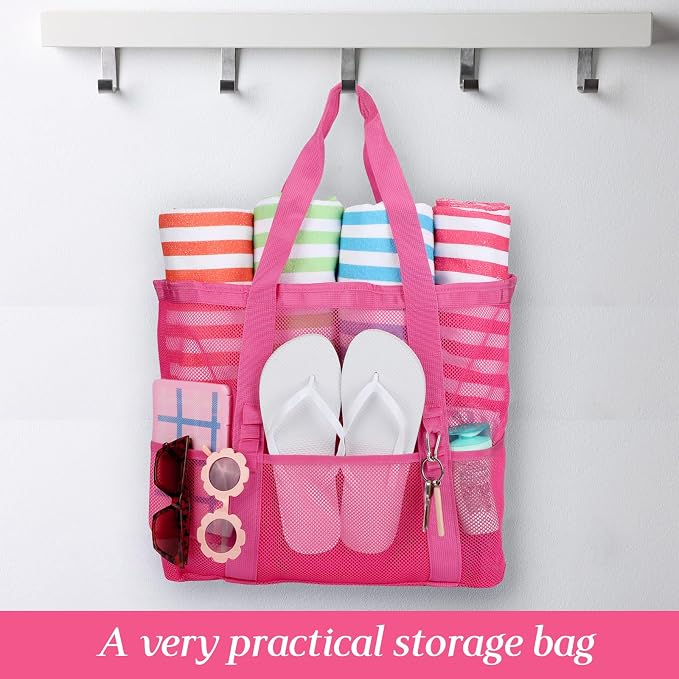 Hillban Large Beach Mesh Bags Bulk for Women Beach Tote Bag with 8 Pocket Zipper Waterproof Sandproof for Pool Cruise Ship - Image 5