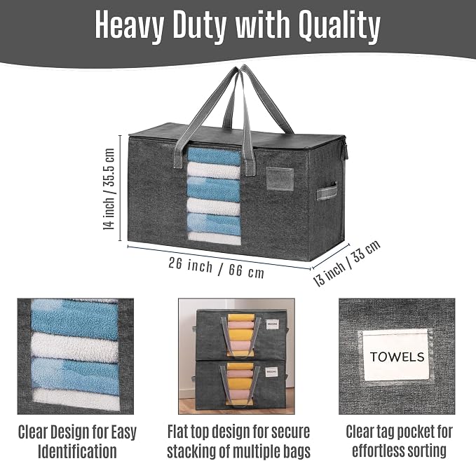 VENO 10 Pack Moving Bags, Comforter and Blanket Storage Bags for Closet, Moving Boxes, Boxes with Lids Alternative, College Dorm Packing Supplies, Foldable Heavy-Duty Tote with Window (Gray, 10 Pack) - Image 4
