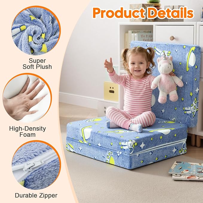 MeMoreCool Glow Rocket Kids Foldable Floor Mattress, 57x22 Inch Blue | Glow rocket trifold mattress for boys room, playroom, camping and travel - Image 4