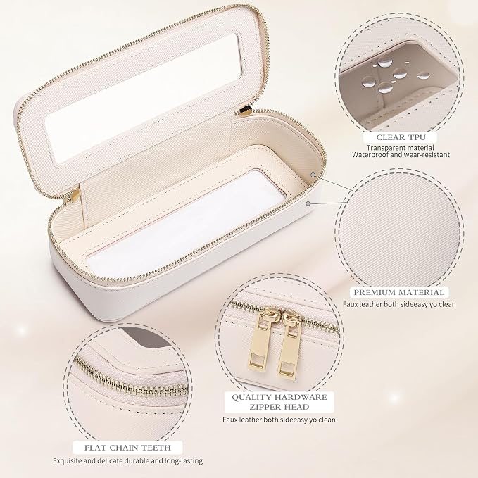 Pinkmik Clear Makeup Bag with Brush Bag Portable Cosmetic Bag Case Travel Toiletry Bag Car Essential for Women (Beige, L+SLIM) - Image 7