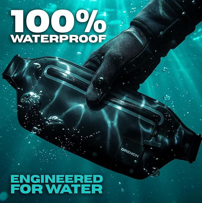 Drench 2-Pack 100% Waterproof Fanny Pack – IPX8 Submersible Dry Bag Waist Pouch & Waterproof Phone Case for Swimming, Boating, Kayaking, SUP & Snorkeling – Underwater Floating Belt Bag Set, Black - Image 3