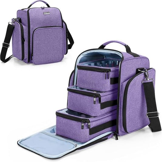 BAFASO Nail Polish Organizer Holds 72 Bottles (15ml - 0.5 fl.oz), Purple | Large Nail Polish Case with 3 Removable Pouches and Multiple Storage Sections, Patented Design. by BAFASO