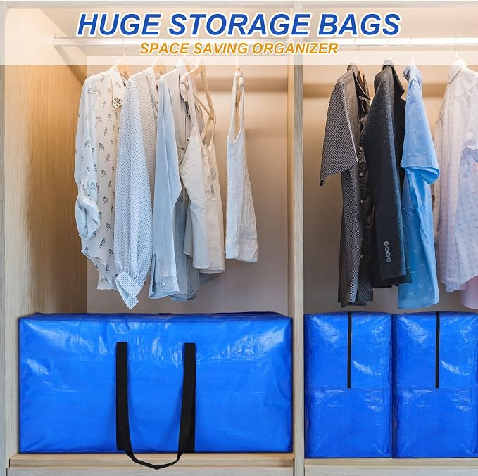 Windyun 4 Pack 75 Gallon Extra Large Moving Bags XXL Heavy Duty Storage Bag with Strong Zipper Handle Jumbo Big Tote Box Foldable for College Dorm Travel Clothes Duffle Blanket Pillow(Blue) - Image 5