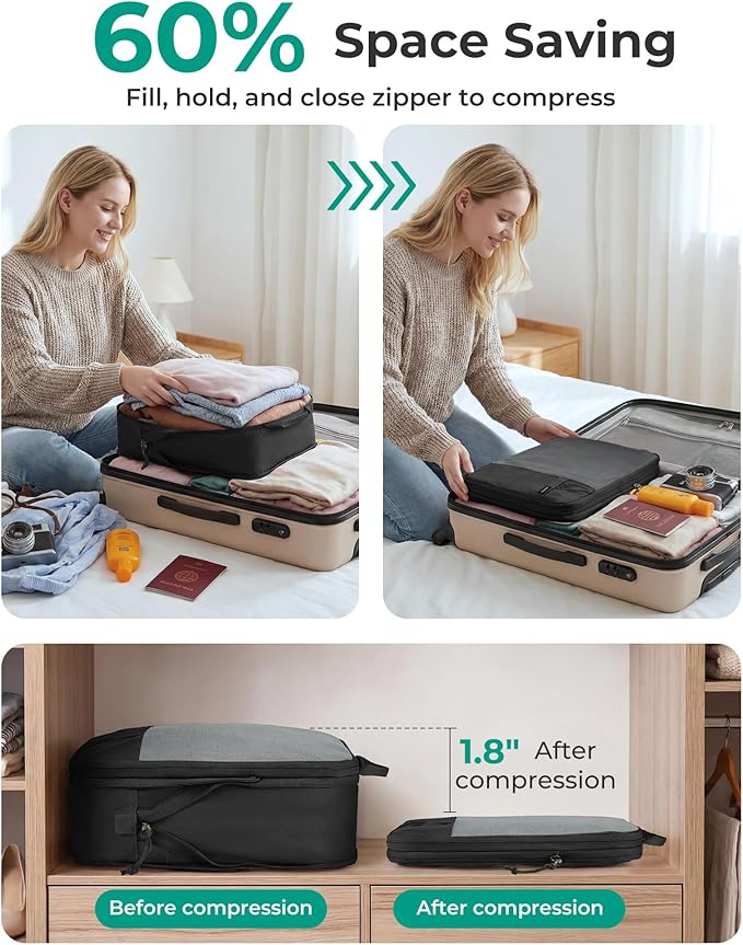 BAGSMART 6 Set /4 Set/2 Set Compression Packing Cubes for Travel, Lightweight Luggage Organizer Bags, Durable Space Saver Bags Travel Essentials - Image 6