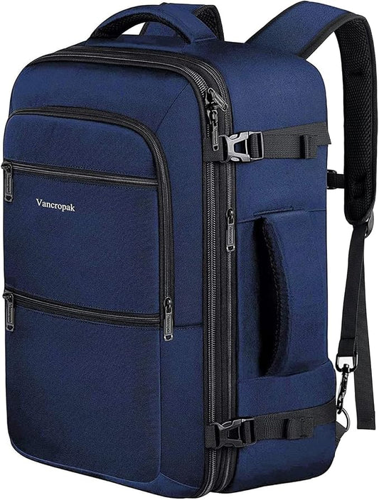 Vancropak 45l Expandable Travel Backpack, Carry on Backpack for Airplanes | Hidden Shoulder Strap, Adjustable Strap, Flight Approved Water Resistant Luggage, Lightweight Carry on Business Weekender Bag by Vancropak